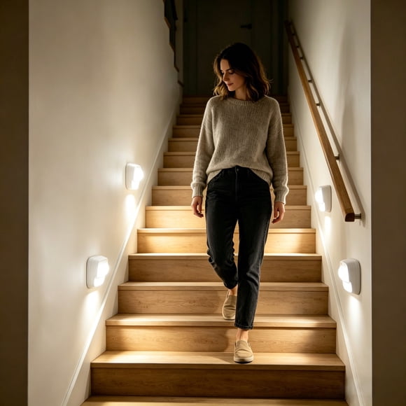 Lisbinx Motion Sensor Night Light Wall Light, LED Wireless Step Lights for Stairs Hallway, Warm/Cool White, Battery Operated, Plastic, White, 1-Pack