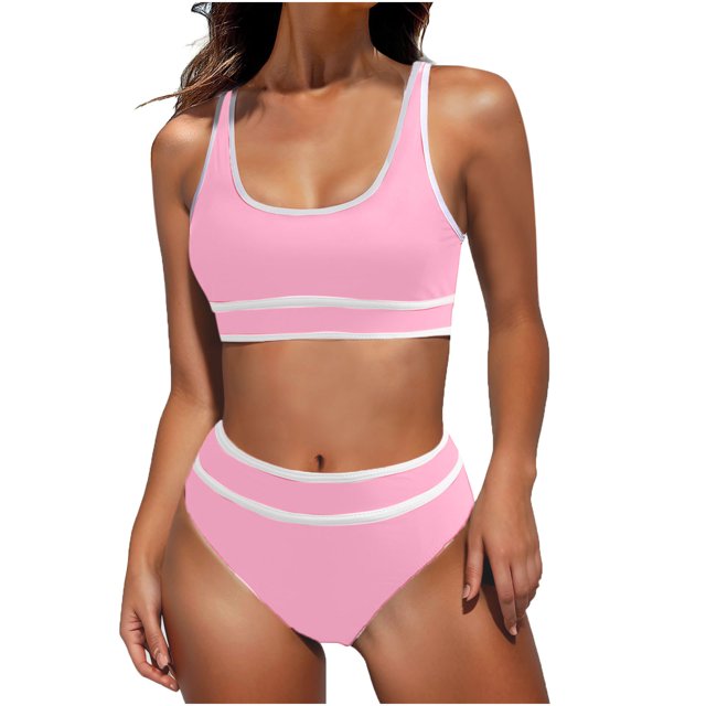 FAIWAD Womens 2 Piece Swimsuits Sports Color Block Bikini Sets Removable Bra Pad Full Coverage Bathing Suits for Girls