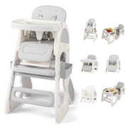 INFANS 8 in 1 Baby High Chair, Converts to Kids Table and Chair Set, with Drawing Whiteboard Building Block Tabletop, Suitable for Dinning Studying Playing