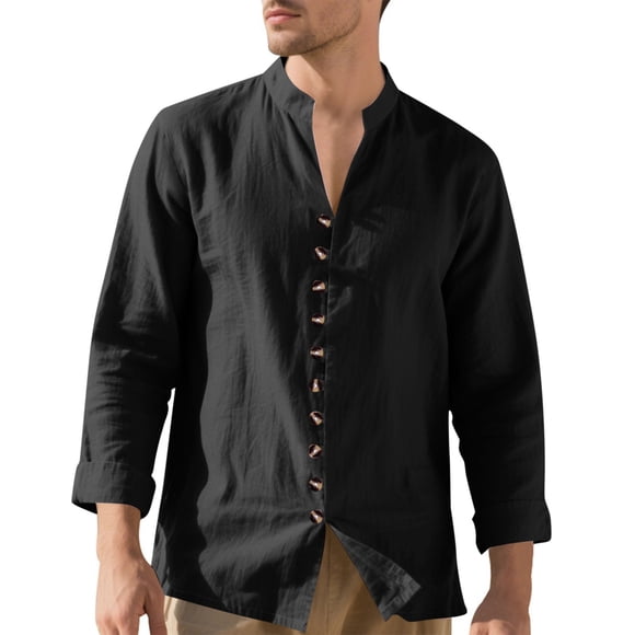 Mens Button Down Dress Shirts Long Sleeve Dress Shirts Men Mens Stretchy Dress Shirt Mens Beach Outfit Shirt for Men Long Sleeve, Black, XXL