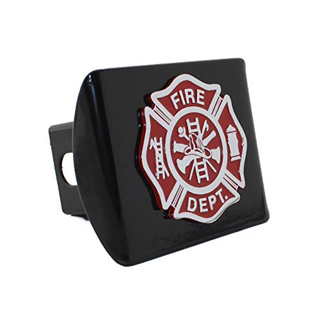 Support Emblème en Métal pour Pompiers (chrome et Rouge) sur Couvercle d'Attelage en Métal Noir Incendie