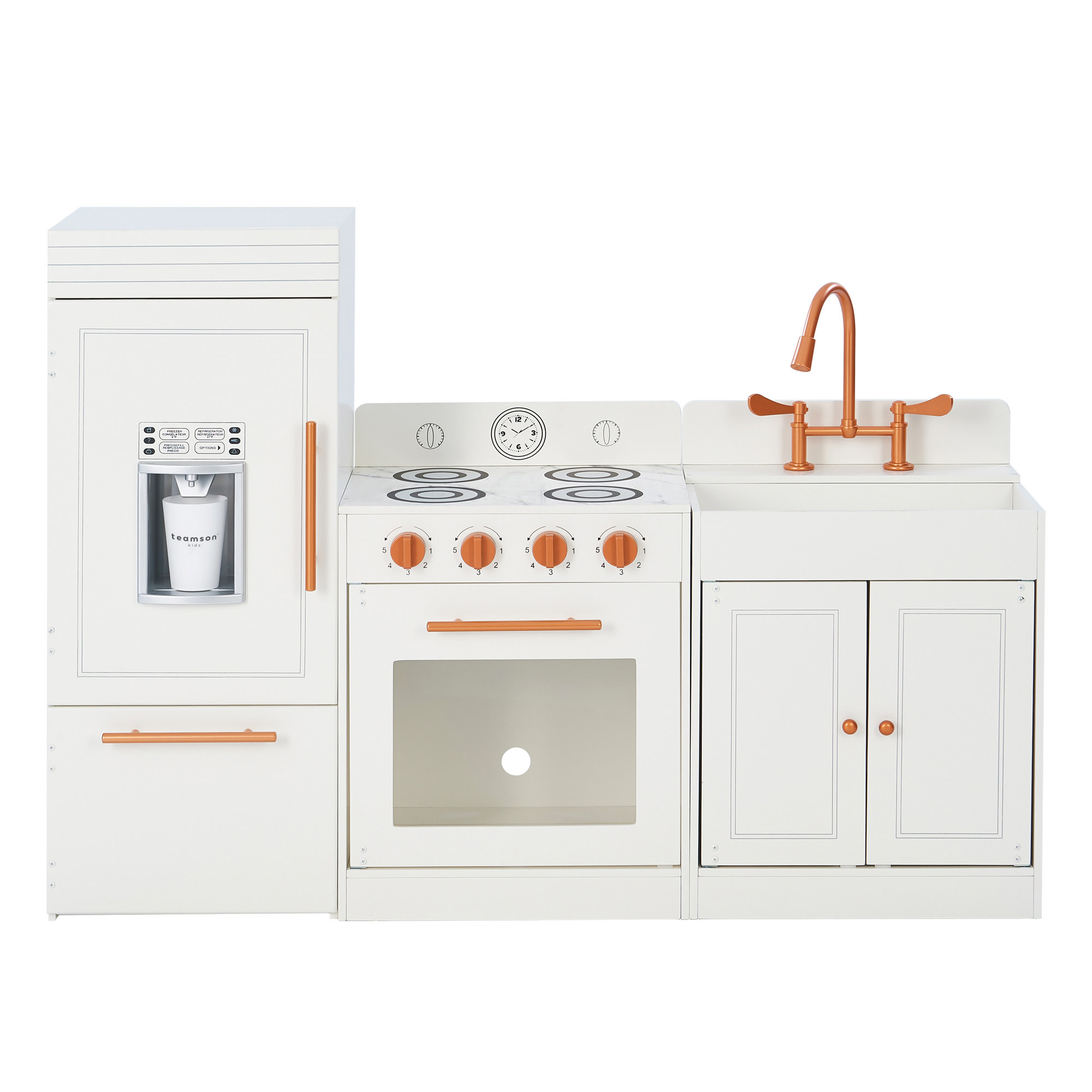 Teamson Kids Ensemble de Cuisine de Jeu en Bois Design Modulaire Moderne Blanc/or Rose