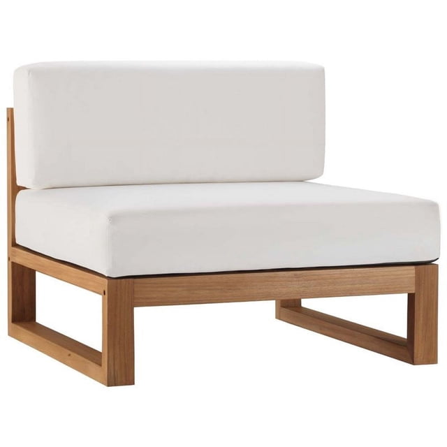 Modway Upland Modern Solid Teak Wood Outdoor Armless Chair in Natural/White