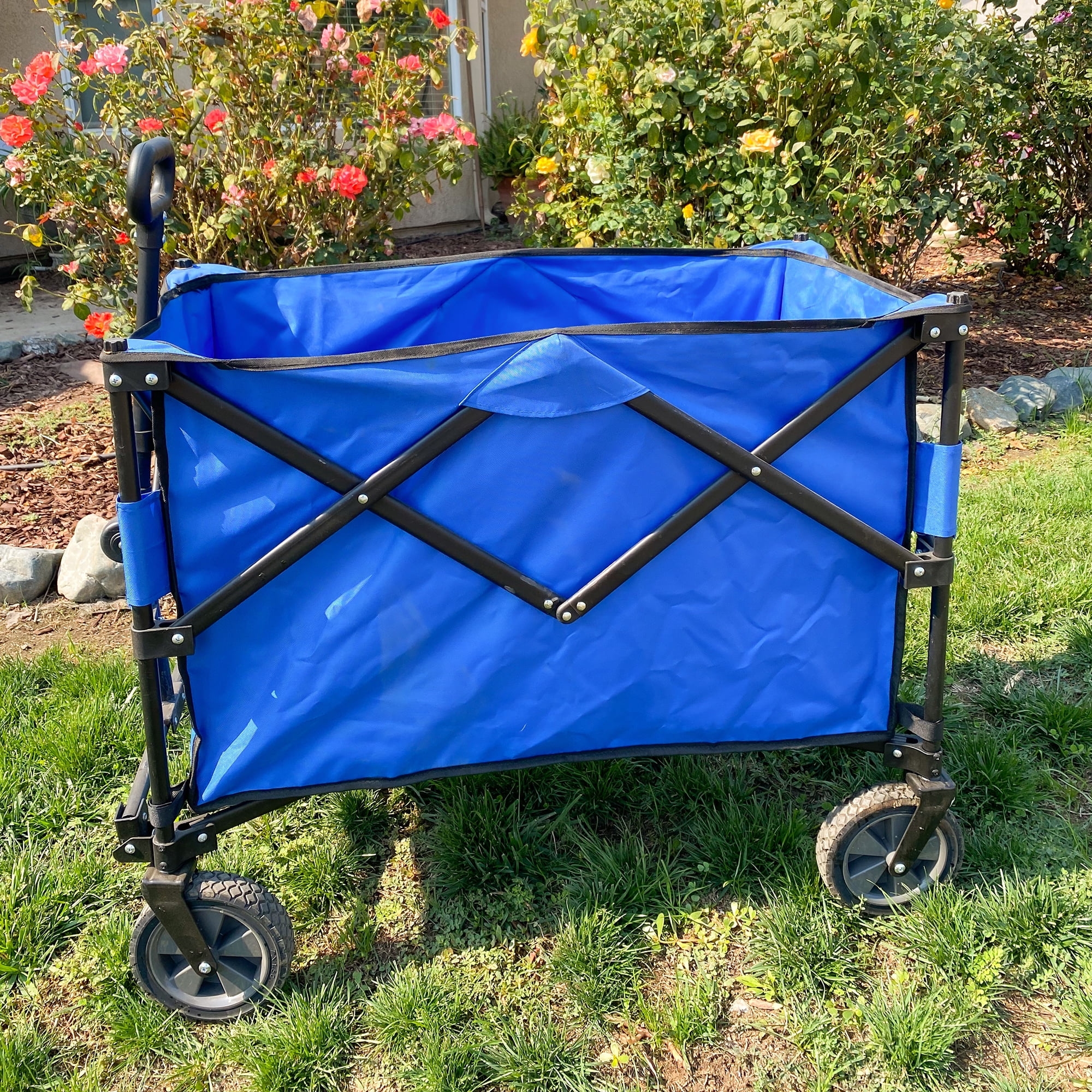 Sunjoy Chariot pliable d'une grande capacité de 255 litres, chariot utilitaire pliable, chariot de plage robuste à grandes roues, chariot de jardin portable pour le camping, la pêche, les sports et l