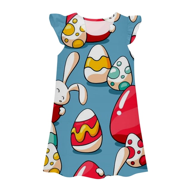 MIASHUI Robe de Princesse pour Filles, Chemises de Nuit pour Enfants Filles, Manches Volantées, Pyjama, Bleu, 8-9 Ans