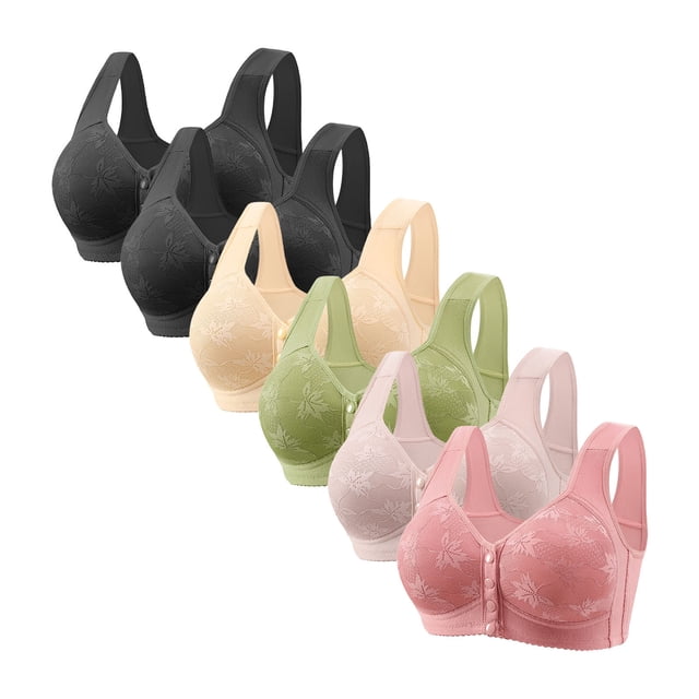 Posijego Women's Front Closure Bra 6 Pack Womens Plus Size Wireless Push up Full Coverage Everyday Bralettes