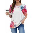 thumbnail image 2 of WZXFASHION Hauts d'Été pour Femmes 2025 Col Rond Manches Courtes T-Shirts Blouses Décontractées T-Shirts Imprimés Mignons Amples Tenues Tendance Offres du Jour Liquidation T-shirt à Manches Courtes pour Femme, 2 of 6