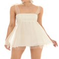 thumbnail image 2 of Femmes Été Mini Robe Sans Manches Noeud Papillon Épaule une Ligne Tulle Princesse Robe, 2 of 6