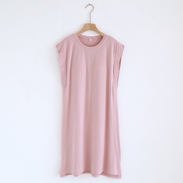 Chemises de Nuit pour Femmes Blouse Unie Décontractée Mode Col Rond Régulière Sans Manches Vêtements de Nuit Chemises de Sommeil