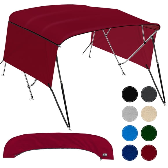KNOX Universal 4 Bow Bimini Tops for Boats with Sidewalls, 600D Marine Canvas, Sun Shade Boat Canopy Kit, Bimini Top Hardware, Frame, Support Poles, Storage Boot, 61-66"W, Burgundy