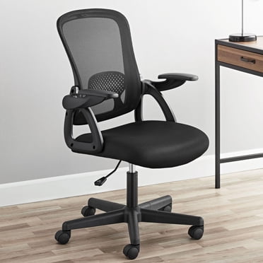 Fauteuil de bureau ergonomique Mainstays au dossier en mailles avec accoudoirs rabattables, tissu noir, 124,7 kg (275 lb)