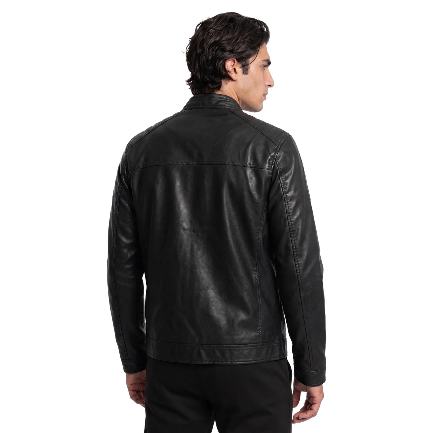 Dark Black Men's Vegan Leather Moto Jacket