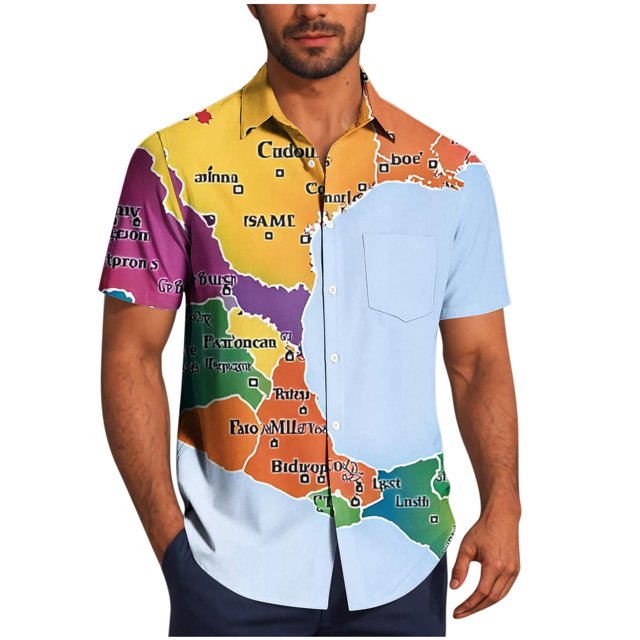 Pisexur Shirts for Man T Hommes Mode Décontractée Col Rabattu Impression Manches Courtes Chemise Boutonnée Blouse Multicolore, L Chemises de Golf Hommes & Chemises Hommes
