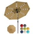 thumbnail image 1 of 10FT Solar Patio Umbrella with 32 LED Lights – Crank Lift, 30° Tilt, 8 Sturdy Ribs, UV Protection – Outdoor Market Parasol for Pool, Deck, Garden, Balcony – Base Included–Color: European 4 Khaki+Vine, 1 of 7