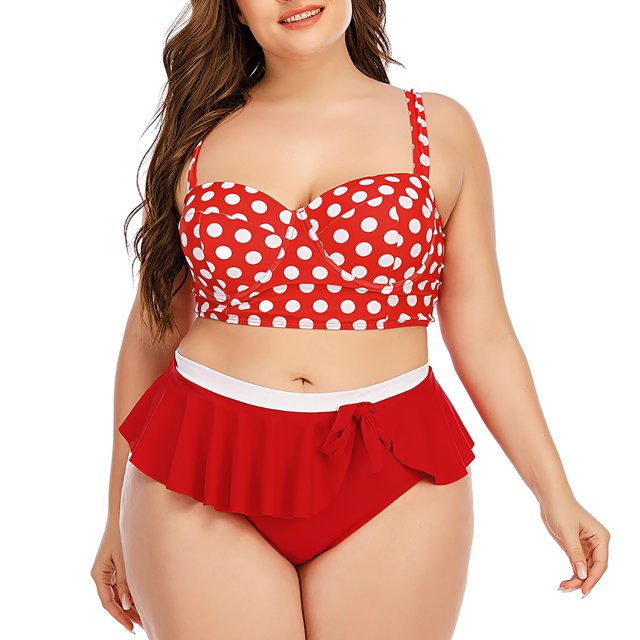 TIMIFIS Women's Ruffle Bikini Swimsuit High Waisted Bottom Plus Size Swimwear Tankini