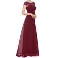 thumbnail image 2 of Meichang Robes Maxi en Mousseline pour Femmes Tunique Ajustée Plissée Couleur Unie Robe d'Été Évasée Évasée Dentelle Manches Courtes Col Ras du Cou Robe Élégante Soirée Fête Boîte de Nuit Bal Robes d'Été, 2 of 6