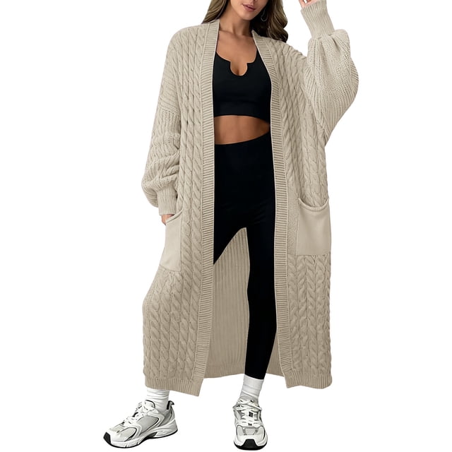 Comdrip Long Cardigans for Women! Long Cardigans for Women Open Front Cable Knit Cardigan Open Front Oversized Draped Sweater Outerwear Fall Cardigans for Women White L