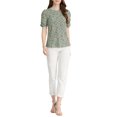 thumbnail image 2 of INSPIRE CHIC Hauts Froncés pour Femmes Col Ras du Cou Manches Courtes Dos Goutte d'Eau Blouse Florale S Sarcelle, 2 of 7