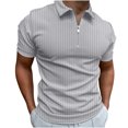 thumbnail image 1 of Homme Décontracté Uni Col Rabattu Chandail à Rayures Haute Élasticité Blouse à Manches Courtes Extensible Chandails Moulants pour Homme, Gris, TG, 1 of 8