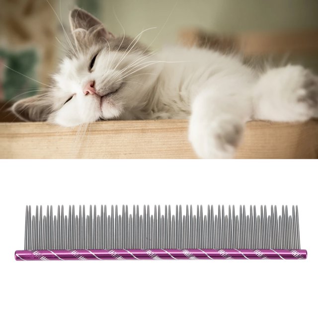 Cat Stainless Steel Teeth Comb, Comfortable Hair Removal Comb Rugged Durable Reusable Safe For Pet Red,Purple,Blue,Green,Black