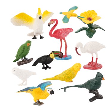 Miangastore 10Pcs Fashion Solid Simulation Animal World Mini Bird Model Parrot Flamingo Egret Science Teaching Decoration for Children (Random Color)