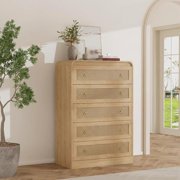 31" Tall Rattan Dresser with 5 Drawers, Modern Chest of Drawers for Bedroom, Living Room, Hallway