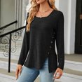 thumbnail image 2 of Timegard Womens Tops Square Neck Button Long Sleeve Split Comfy Fall Tee Dressy Casual Loose Tops Blouse, 2 of 8