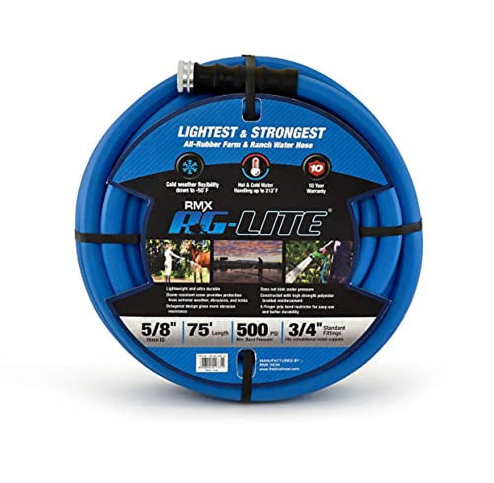 AG-LITE BSAL5875 5/8" x 75'' Hot/Cold Water Rubber Garden Hose, 100% Rubber, Ultra-Light, Super Strong, 500 PSI, -50F to 190F Degrees, High Strength Polyester Braided