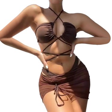 adviicd Maillot de Bain pour Femmes Tankini Femmes Deux Pièces Haut de Bikini à Encolure Dégagée Maillot de Bain Sportif Taille Haute avec Bas Café,L