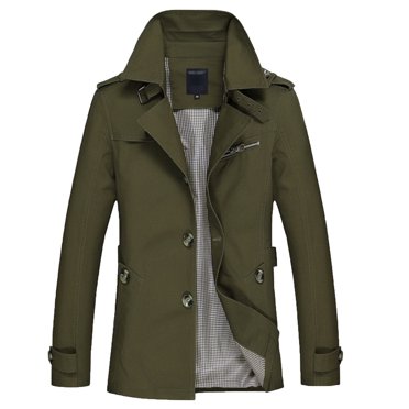 EGNMCR Men's Windbreaker Winter Casual Solid Slim Notched Lapel Collar Single Breasted Side Slit Pocket Coat Cotton Office Overcoat Jacket