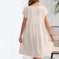 thumbnail image 4 of Yuyuzo Robes d'Été pour Femmes 2025 Coton Lin Manches Courtes Plissées Robe Midi Décontractée T-Shirt Fluide Robe d'Été, 4 of 7