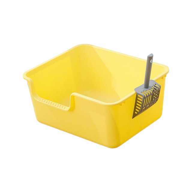 Cat Litter Box Kitty Litter Pan Cat Sandbox Durable Open Top Pet Litter Tray Yellow