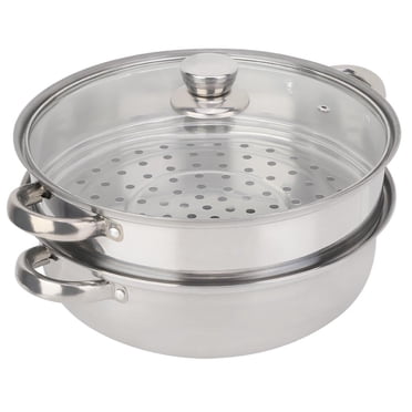 Fdit Stainless Steel 2-Layer Steamer Pot Cooker, 27cm/11in, Double Boiler Soup Steaming Pot, with Glass Lid