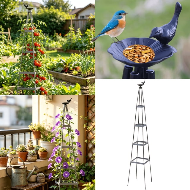 Planting Basket Gardening Flower Stand Assembly Climbing Vines Trellis Rust-Resistant Plastic Outdoor Plant Support Balcony, Gray, JKODE