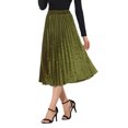 thumbnail image 4 of INSPIRE CHIC Jupe Plissée en Velours pour Femme à Taille Haute Élastique, Ourlet Évasé Évasé, TP Vert Armée, 4 of 6