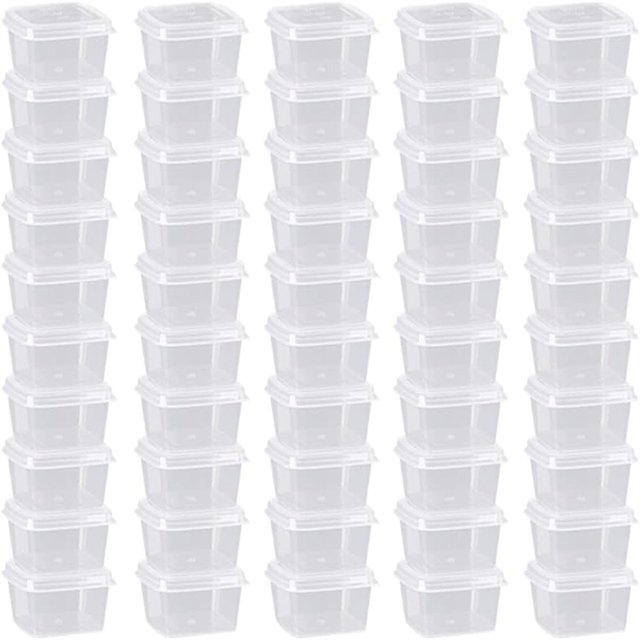 CUITING 50 Pcs Small Hinged Sauce Pots 1oz Small Plastic Pots with Lids 25ml Mini Takeaway Pots for Deli Portion Controll Sauce Cups Condiments Meal Prep