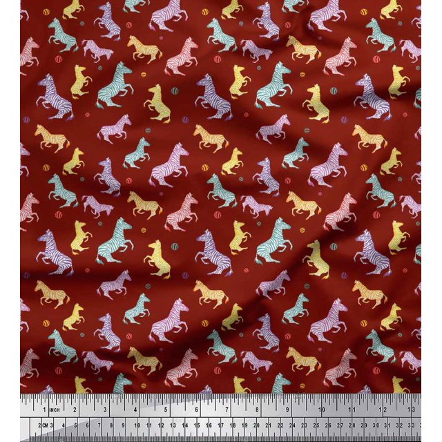 Soimoi Red Cotton Poplin Fabric Wild Animal Decor Fabric Printed BTY 56 Inch Wide