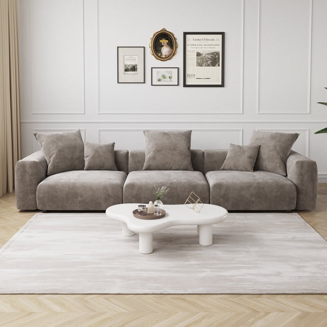 The Magic Home Canapé de Coin Convertible Modulable 3 Places en Velours Côtelé Brun,