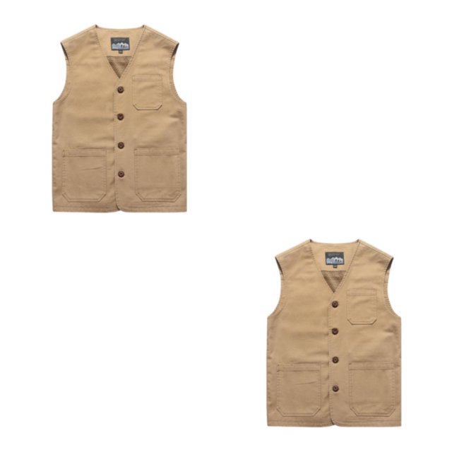 Youkk Classic And Versatile Dad Wear Waistcoat With Multiple Pockets Multi-pockets khaki M 2Set