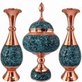 thumbnail image 3 of Handcrafted Turquoise Inlaid Copper Dish & Vase Set (Firoozeh Koobi), 3 of 9