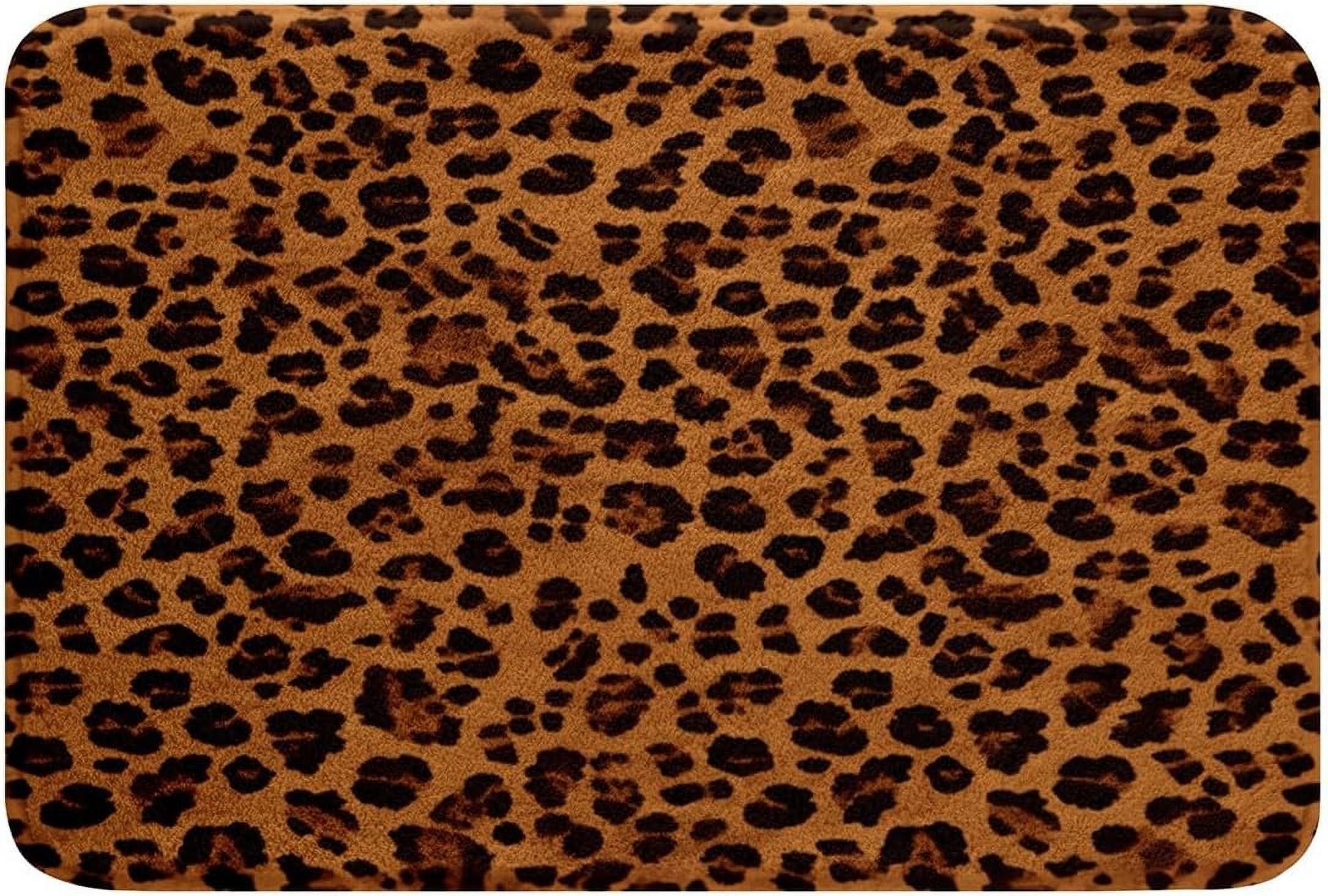 jejeloiu Leopard Bathroom Rugs 20"x32" Cheetah Bath Rugs for Shower Tub Animal Print Bath Mats for Bathroom Safari Bathroom Accossories Dark Orange Doormats Floor Mat