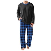 Ccpelsie Mens Pajama Sets Comfy Long Sleeve Sleepwear Top Elastic Pyjama Pants 2 Piece Loungewear PJs Sets Spring Fall Winter(C02-Blue,XL)