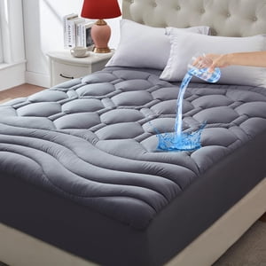 ELVEN HOME Queen Matelas de taille Pad imperméable, Couverture de refroidissement du dessus d'oreiller Matelas Topper, matelasseuse enduite Lavable, Poche profonde 8-21" (60x80 de pouce, gris)