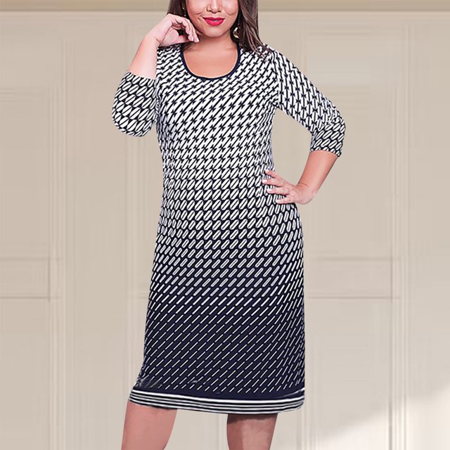LSLJS Women Round-Neck Solid Color Temperament Long Sleeve Outerwear Blazer Dress, Plus Size Dress