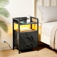 thumbnail image 3 of End Table with 2 Drawers & Open Shelf, Metal Frame Nightstand, Black/Brown/White, 3 of 6