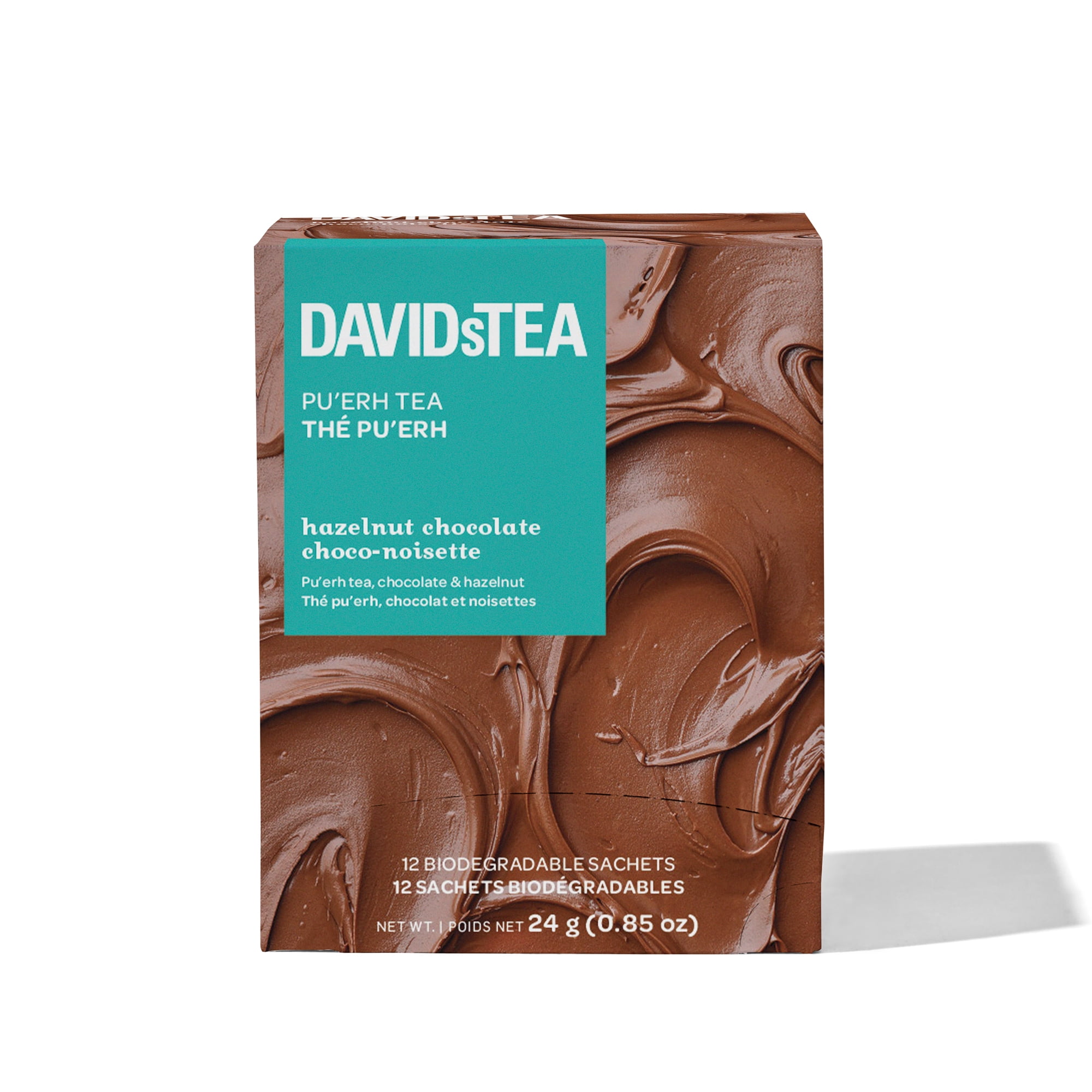DAVIDsTEA - Pu'erh Tea - Pack of 12 Individually Wrapped Sachets  - Hazelnut Chocolate Tea