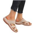 thumbnail image 4 of Wedge Sandals for Women Slide Cross Straps Rhinestone Arch Support Open Toe Soft Sole Comfortable Casual Summer Beach Walking Sandals Beige, 4 of 9