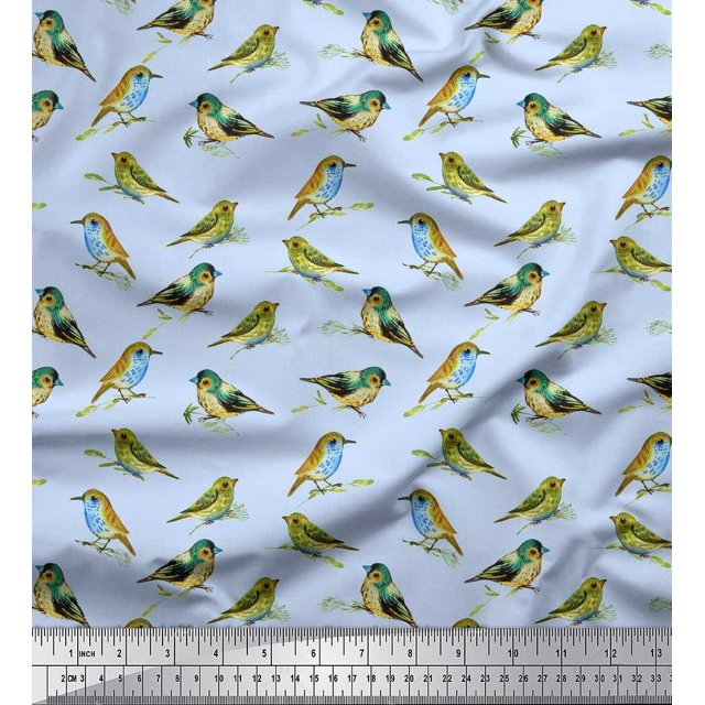 Soimoi Velvet Fabric Flycathcer Bird Printed Craft Fabric by the Yard 58 Inch Wide