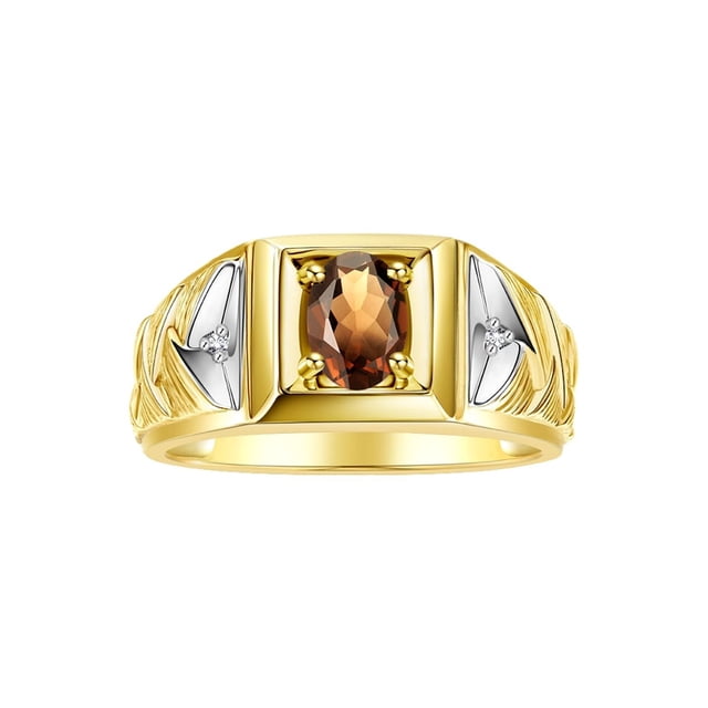 RYLOS Men's Rings 14K Yellow Gold Rings Designer Weave Band 7X5MM Oval Gemstone & Diamond Ring Smoky Quartz June Birthstone Rings For Men Size 8