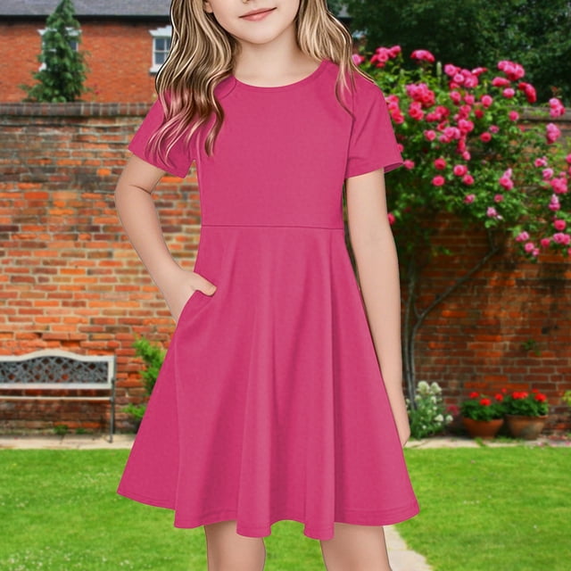 NTACZA Robe Midi pour Fille Décontractée à Manches Courtes, Robes T-Shirt Amples et Fluides, Robe de Plage pour Ado Fille 7 Ans